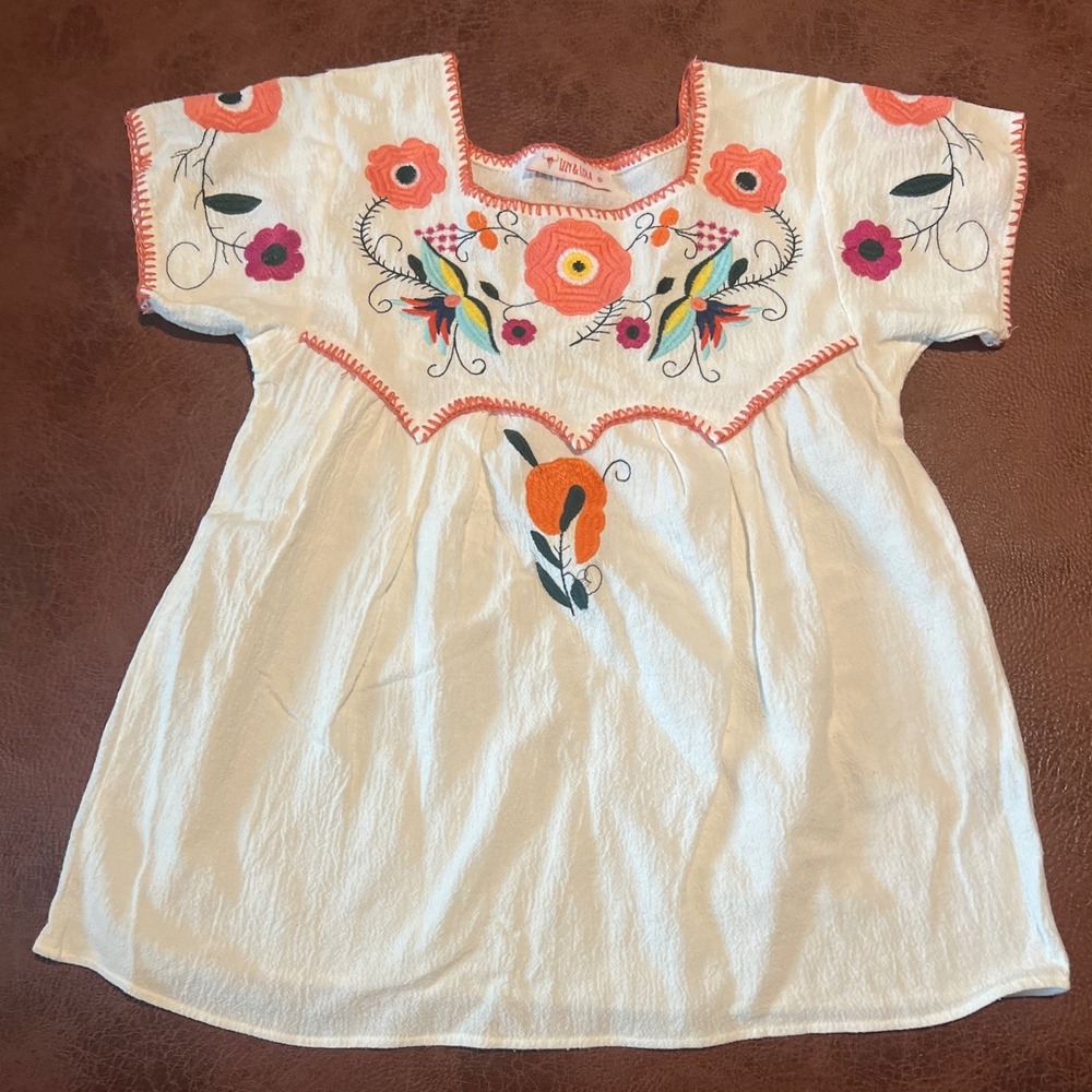 Izzy & Lola Valley White Embroidered Floral Boho Cotton Gauze Blouse Top Small